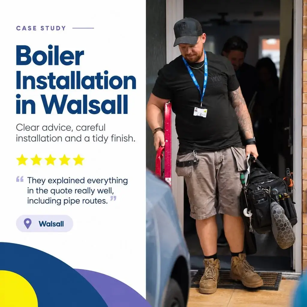 WLV engineer leaving a Walsall home after fitting a new boiler